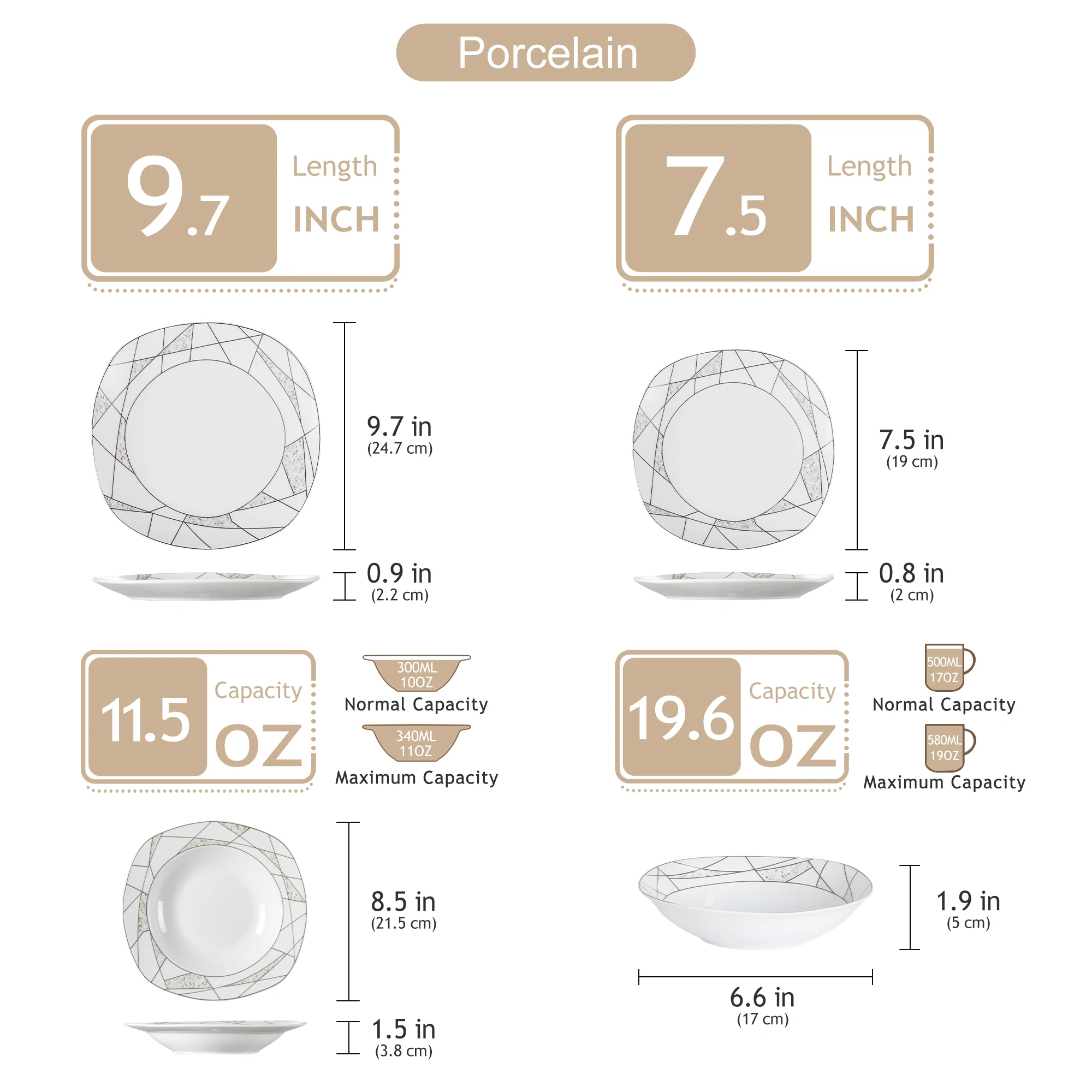 VEWEET SERENA 24-Piece Kitchen Porcelain Ceramic Dinner Set of Bowls Dessert Plates Soup Plates Dinner Plates Cutlery Set