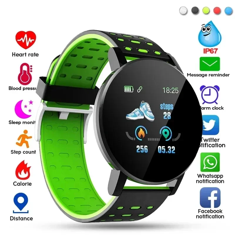 

119 Smart Watch Men Women Heart Rate Blood Pressure Monitoring Bluetooth Smartwatch Fitness Tracker Watch Sport For IOS