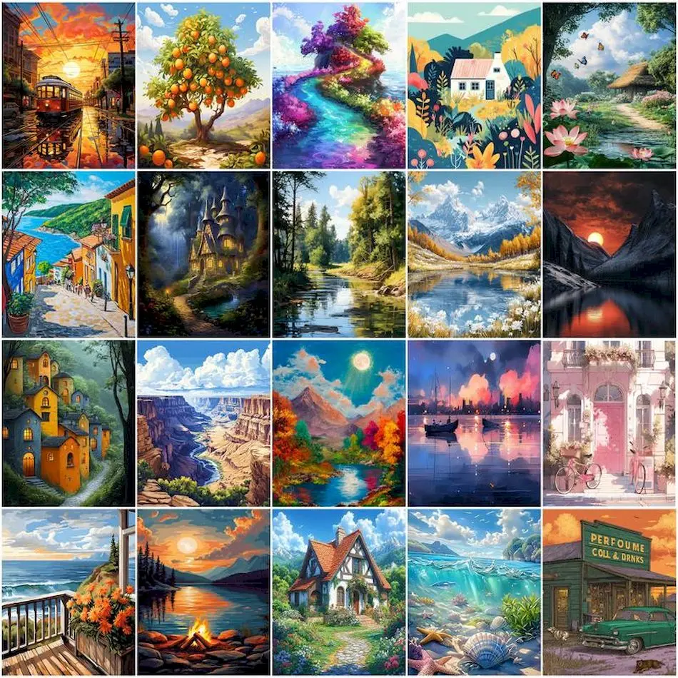 GATYZTORY Painting By Numbers On Canvas Diy Scenery Color Markers Drawing By Numbers Acrylic Paints Arts Crafts Home Decor Items