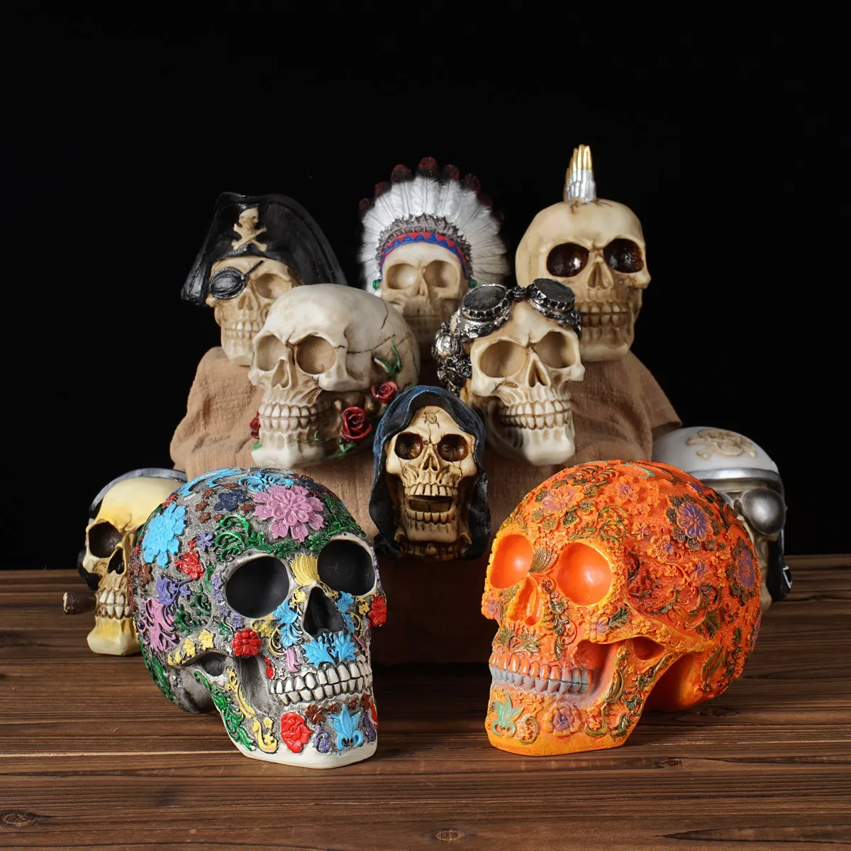 Vilead Creative Skull Sculpture Home Halloween Decoraiton Handmade Head Skeleton Statue Collectible Model Bookshelf Wall Shelf