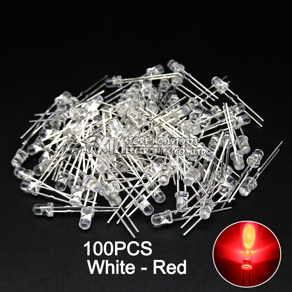 100PCS F3 LED Diode 3MM Sortiertes Kit Weiß Grün Rot Blau Gelb Orange Rosa Lila Warmweiß DIY Kit Leuchtdiode bxv