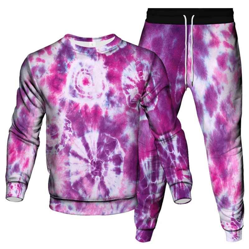 New Spring Autumn Men Colorful Vortex Tie Dye Clothes Suit Jogging Pant Sweatshirt 2Pcs Set Outdoor Fashion Casual Tracksuit