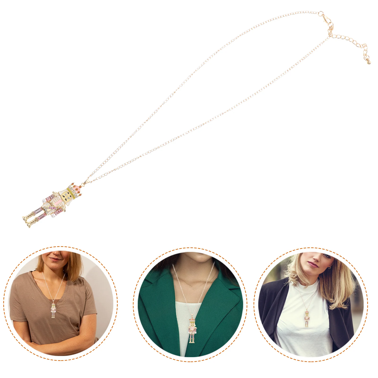 สร้อยคอ Nutcracker จี้ตลกบัลเล่ต์อุปกรณ์เสริมสําหรับสาวคริสต์มาสขนมปังขิงสีชมพู