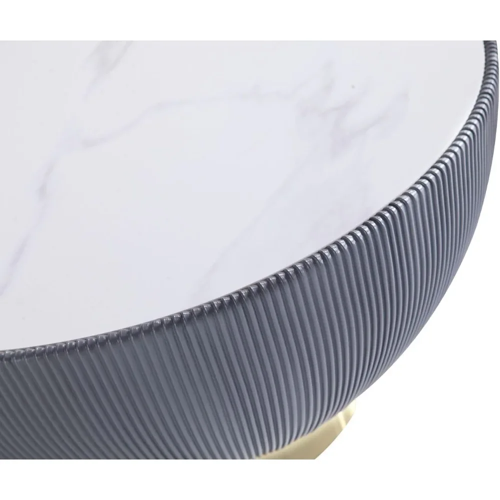 طاولة قهوة مستديرة من Anderson Modern مقاس 28.15 بوصة 2.0 - سطح طاولة رخامي من السيراميك، تفاصيل جلدية أنيقة مطوية #4