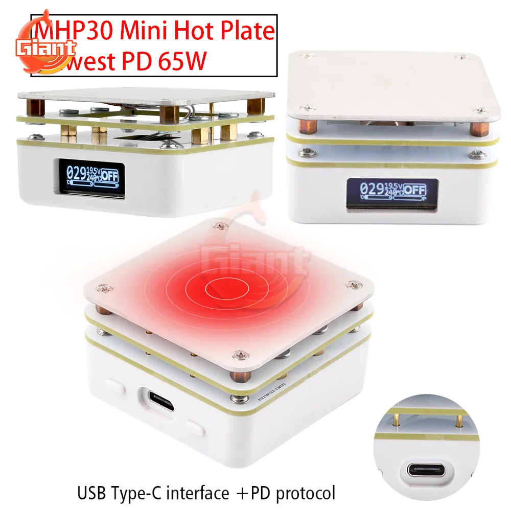 MHP30 PD65W Mini Hot Plate Digital Soldering Preheating Rework Station PCB SMD Board Soldering Plate Heating Table Repair Tools