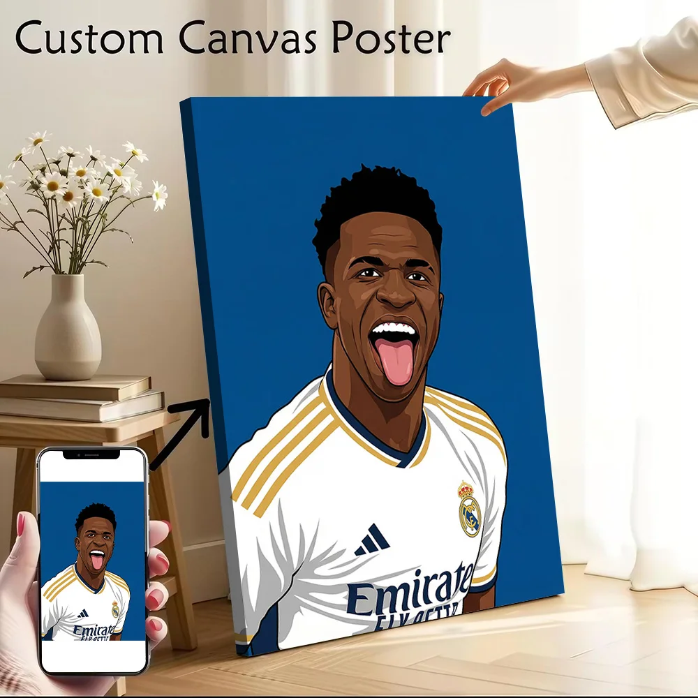 Vinicius Jr. Portrait Canvas Poster Wall Art Customizable High Quality Printed Picture for Modern Home Decorations Decor Luxury