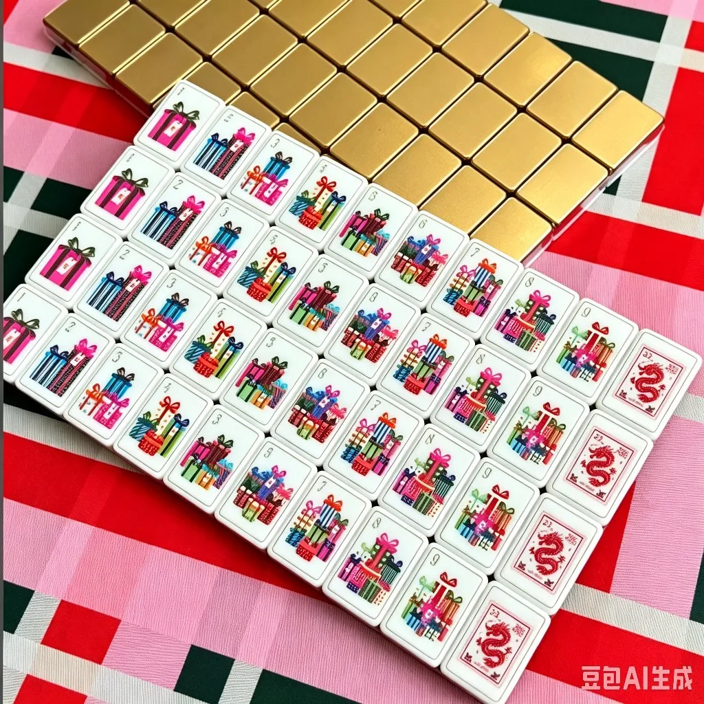 American Mahjong Set Premium Acrylic With Exquisite Christmas Pattern Household Game Kit for Home Gift Giving
