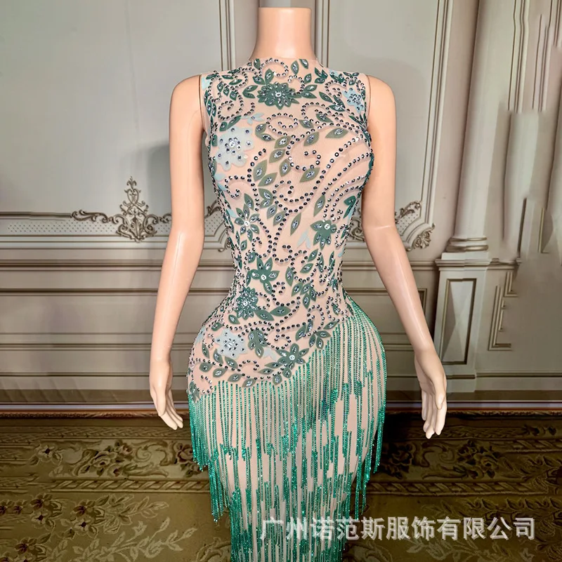 2026 французское элегантное темно-зеленое платье с кисточками, свадебная форма для мастер церемоний, униформа для выступлений, модель для взрослых, показ мод