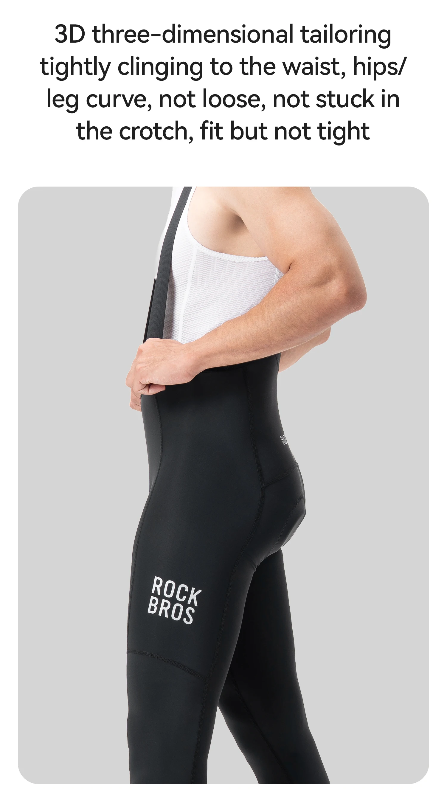 ROCKBROS Fahrrad-Latzhose, hochelastisch, bequem, Herren-Fahrradhose, Outdoor, schnelltrocknend, atmungsaktiv, reflektierende Latzhose – Detail 4
