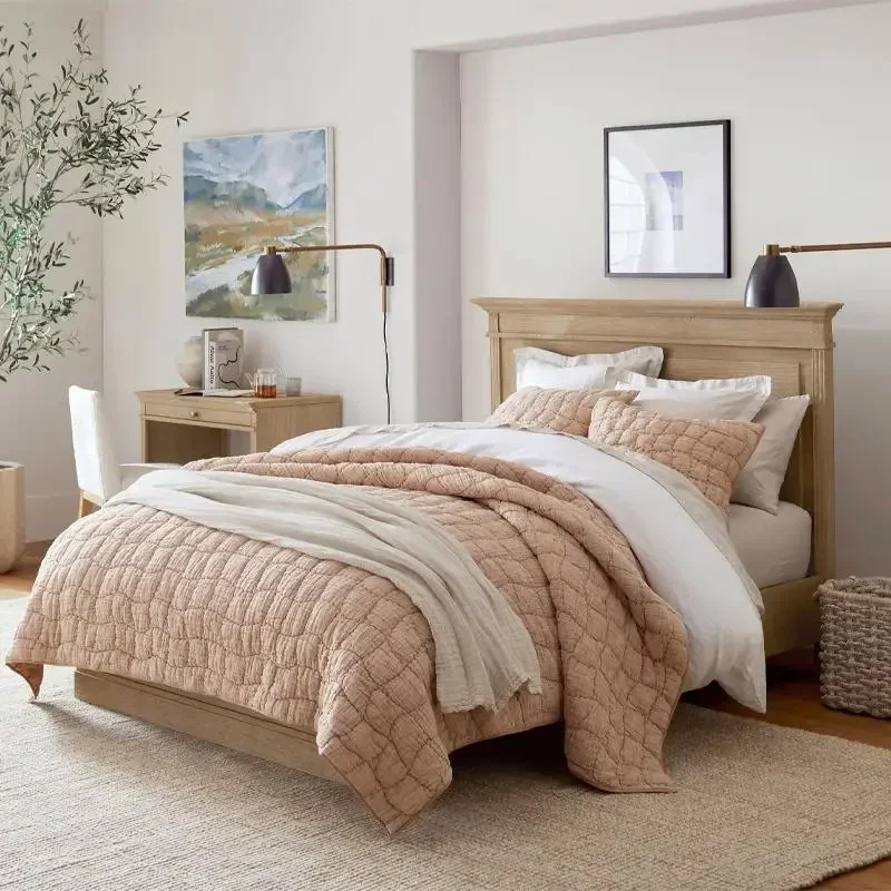 American rural solid wood bed light luxury ash wood retro wind bed, large bed pastoral high-end atmospheric master bedroom