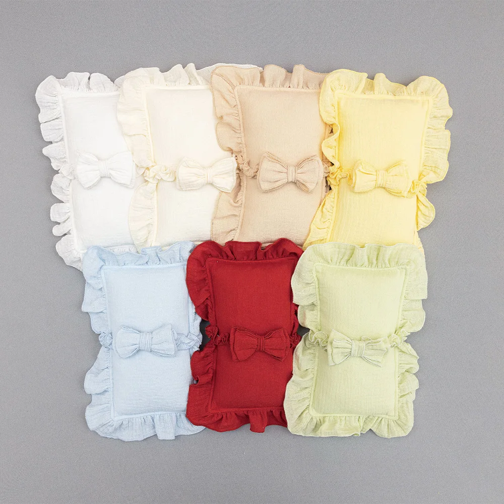 Professional Newborn Photography Accessories Bow Elastic Headband Ruffle Pillow Soft Props Set for Studio Baby Milestone Session