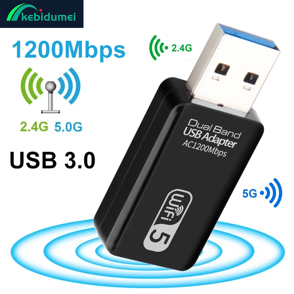 

Kebidumei USB Wi-Fi адаптер 5 ГГц сетевая карта AC1200 Мбит/с двухдиапазонный 2,4G 5G USB3.0 Ethernet-адаптер USB-ключ приемник для ноутбука
