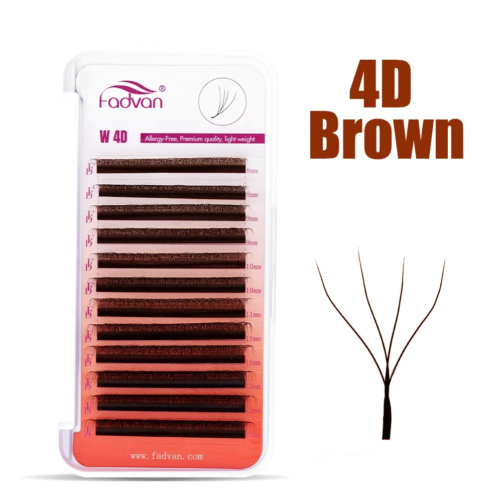 FADVAN Brown 3D/4D W Shape D Curl Fales Eyelash Natural Waterproof Lasting Brazilian Premade Fans Eyelashes Extension