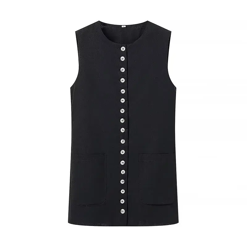 TRAF 2024 White Vests for Women Black Button Sleeveless Vest Woman Summer Holiday Women\'s Vests Streetwear Casual Vest Women