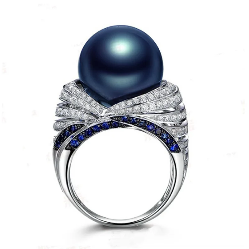 Fashion Blue Pearl Zircon Rings for Women Retro Luxury Zircon Index Finger Ring Gothic Girls Jewelry Accessories Holiday Gifts