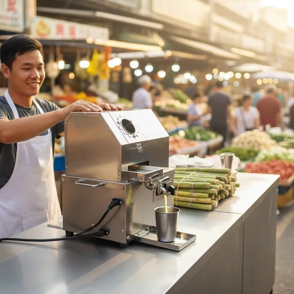 Portable Electric Sugarcane Juicer Extractor Compact Cane Juice Machine for Mobile Food Trucks Outdoor Catering