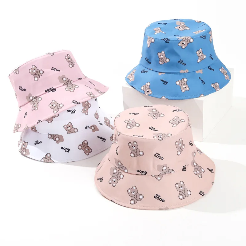 

Рыбацкая шляпа с принтом медведя для детей, солнцезащитный козырек для бассейна, 1-5 лет, детская шляпа-ведро с плоским верхом для мальчиков и девочек, хлопковые дышащие детские козырьки