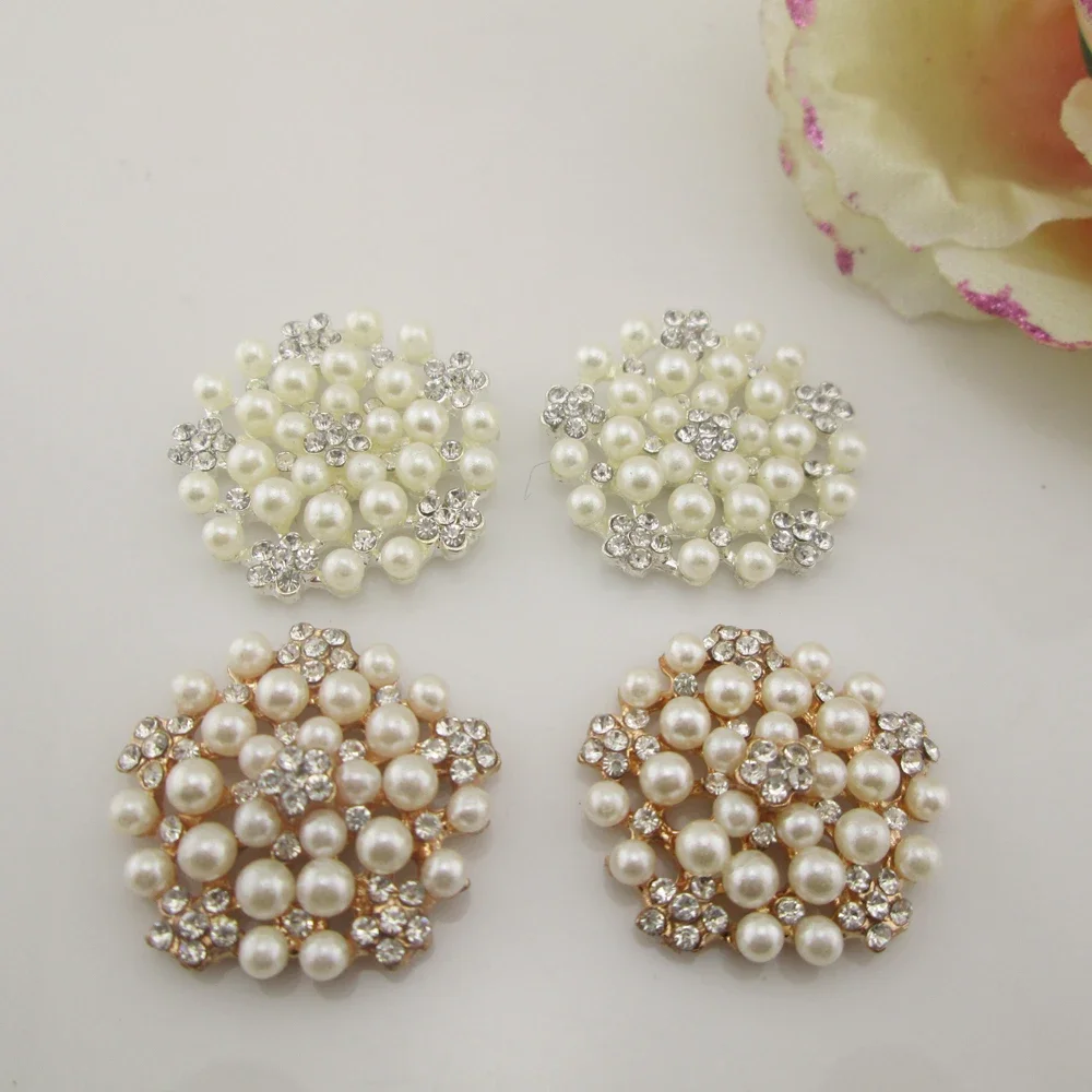 Fashion Ivory Pearl Metal Flatback Rhinestone Button Embellishment For Sewing Craft