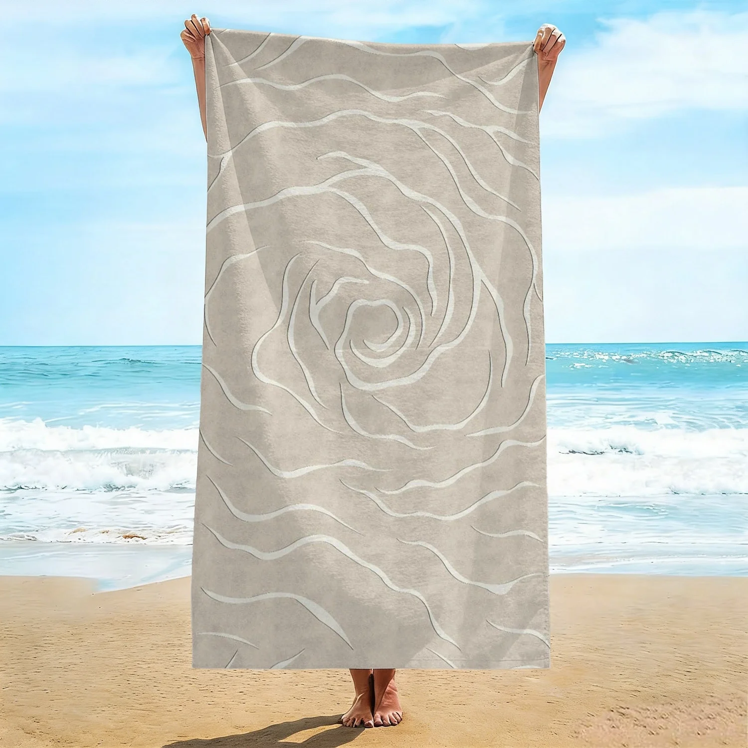 1PC Boho Rose Wave Beach Towel Suitable for yoga, swimming, camping, big bath towels, essential travel accessories