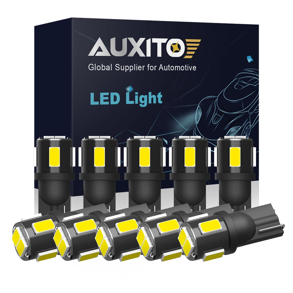 

AUXITO 10Pcs T10 Led Lights 12V 6 smd W5W 5630 LED 6smd 194 168 Bulb Auto Lamp Interior Lighting White