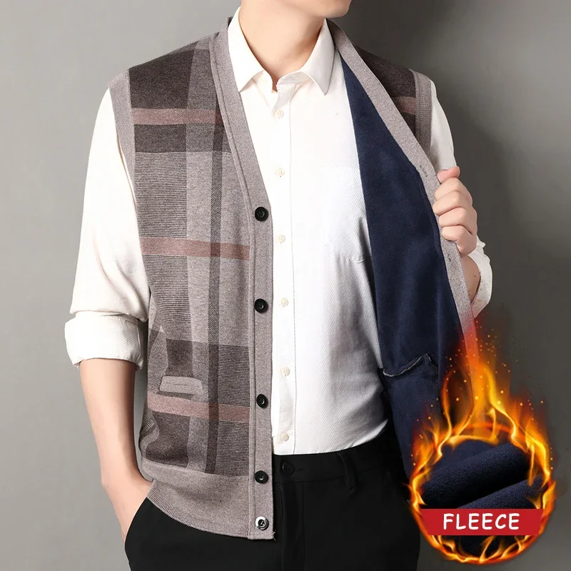 Men's Smart Casual Knit Vest Autumn Winter Sleeveless V Neck Cardigan Knitting Suit Vests Button Down Cardigan Vests Sweater Men