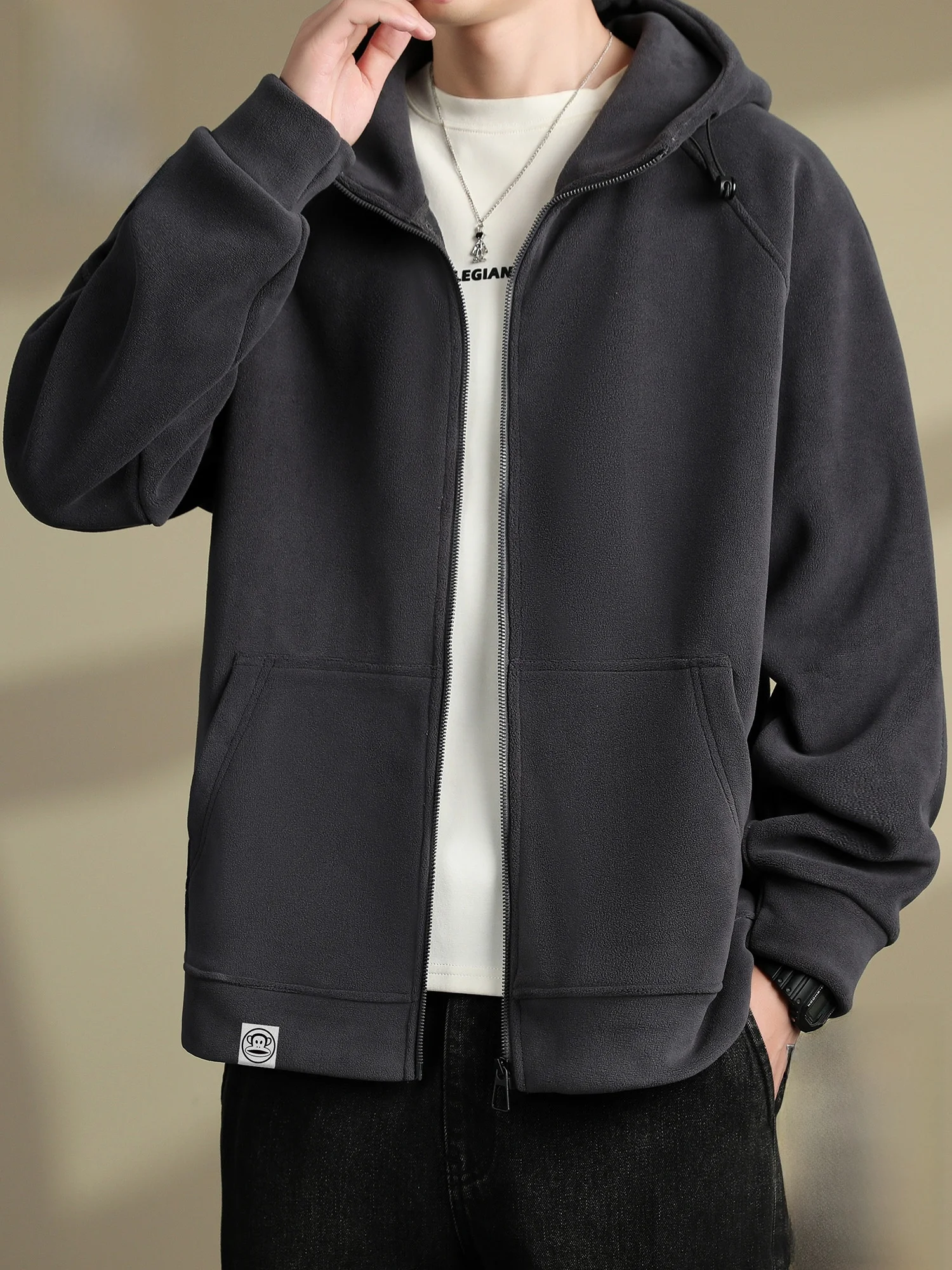 

PaulFrank Winter Thiened Fce Jaet Men's Casual Loose Outerwear Warmth Guaranteed Hooded Zipper Closure Polyester Fiber