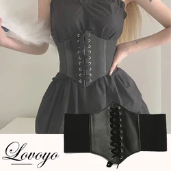 Sexy Black Punk Corsets Wide Pu Leather Slimming Belt Bustiers Gothic Body Belly Belts Women High Waist Elastic Body Building