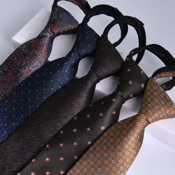 8CM Zipper Ties For Men Corbata Cafe Business Striped Lazy Easy Pull Neckties Gifts Gravata De Seda Vintage Wedding Accessorie