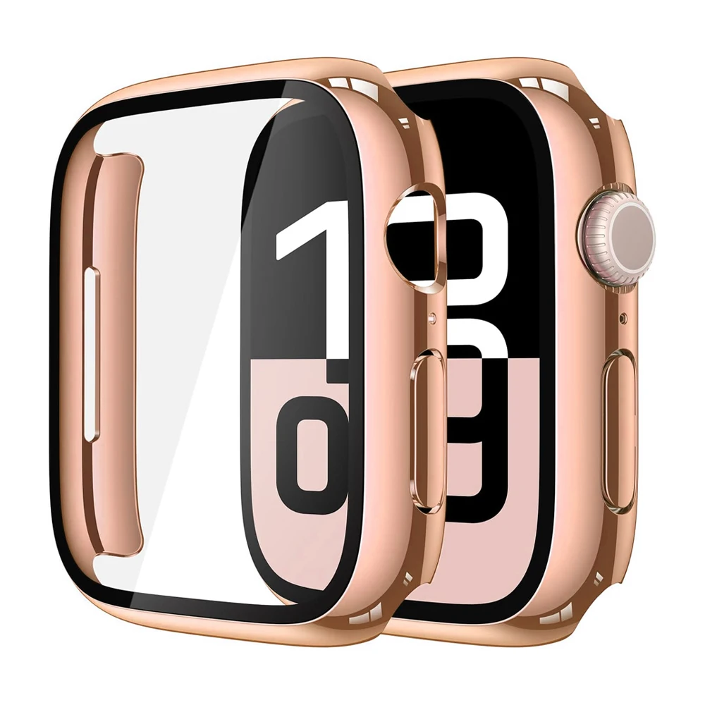 Displayschutzfolie für Apple Watch Gehäuse Serie 12 11 10 9 SE 8 7 6 46mm 42mm 45mm 44mm 40 41 PC-Stoßfänger + gehärtetes Glas iWatch-Hülle – Detail 2