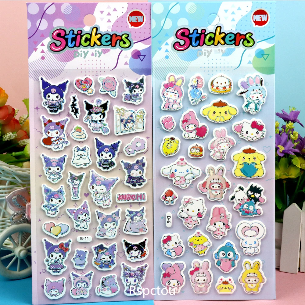 

6pcs Cute Kuromi Melody Sanrio 3D Bubble Stickers Cartoon Reward Sticker Toy DIY Fridge Laptop Phone Decoration Decals Wholesale