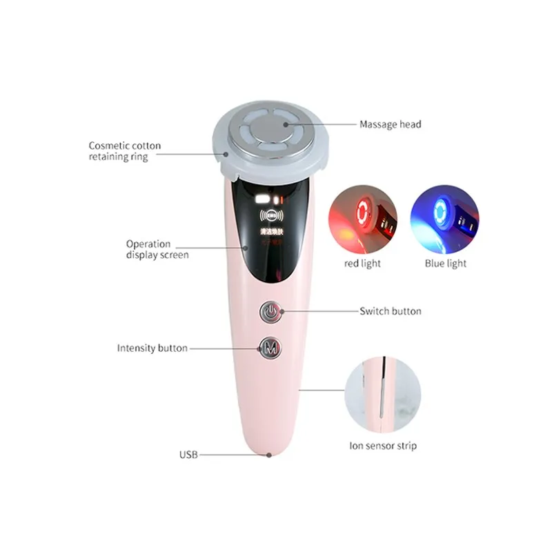 Facial Heating Vibration Massage Instrument With Beauty Ems Red/Blue Led Wrinkles Lifting High Frequency