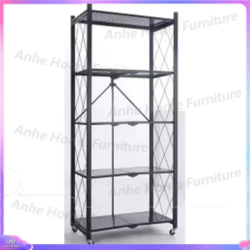 5 Tier Metal Storage Rack Foldable Wire Shelving Unit with Wheels Movable Organizer Shelf for Kitchen Garage Home Office