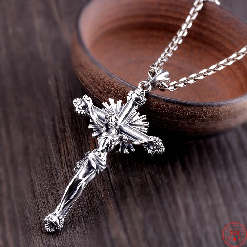 S925 Sterling Silver Charms Pendants for Women Men New Fashion Classic Emboss Crucifixion-cross Amulet  Jewelry