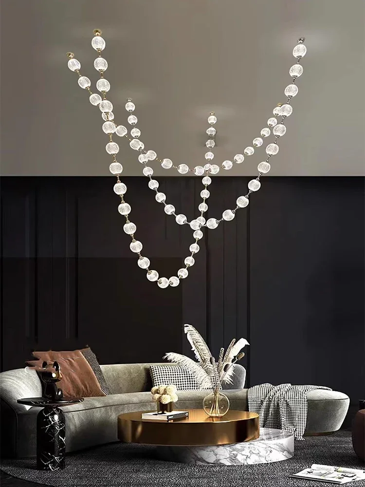 

2025 New Trend Pearl Drop Designer Staircase Long LED Ceiling Chandelier Balls 6 m Suspension Luminaire Lampen For Living Room