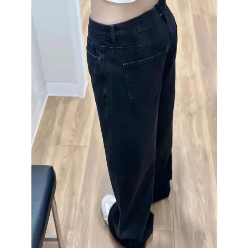 Black Straight Jeans Women's Spring and Summer 2026 New High Waist Thin Loose Small Wide Leg Mopping Pants