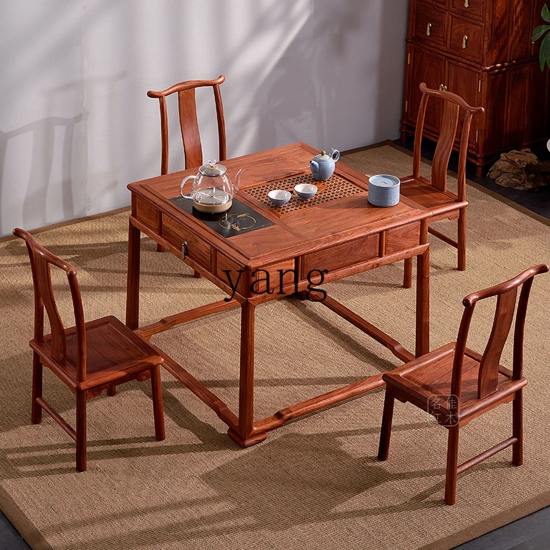 LTT multi-functional tea table rosewood big fruit red sandalwood Chinese solid wood square table