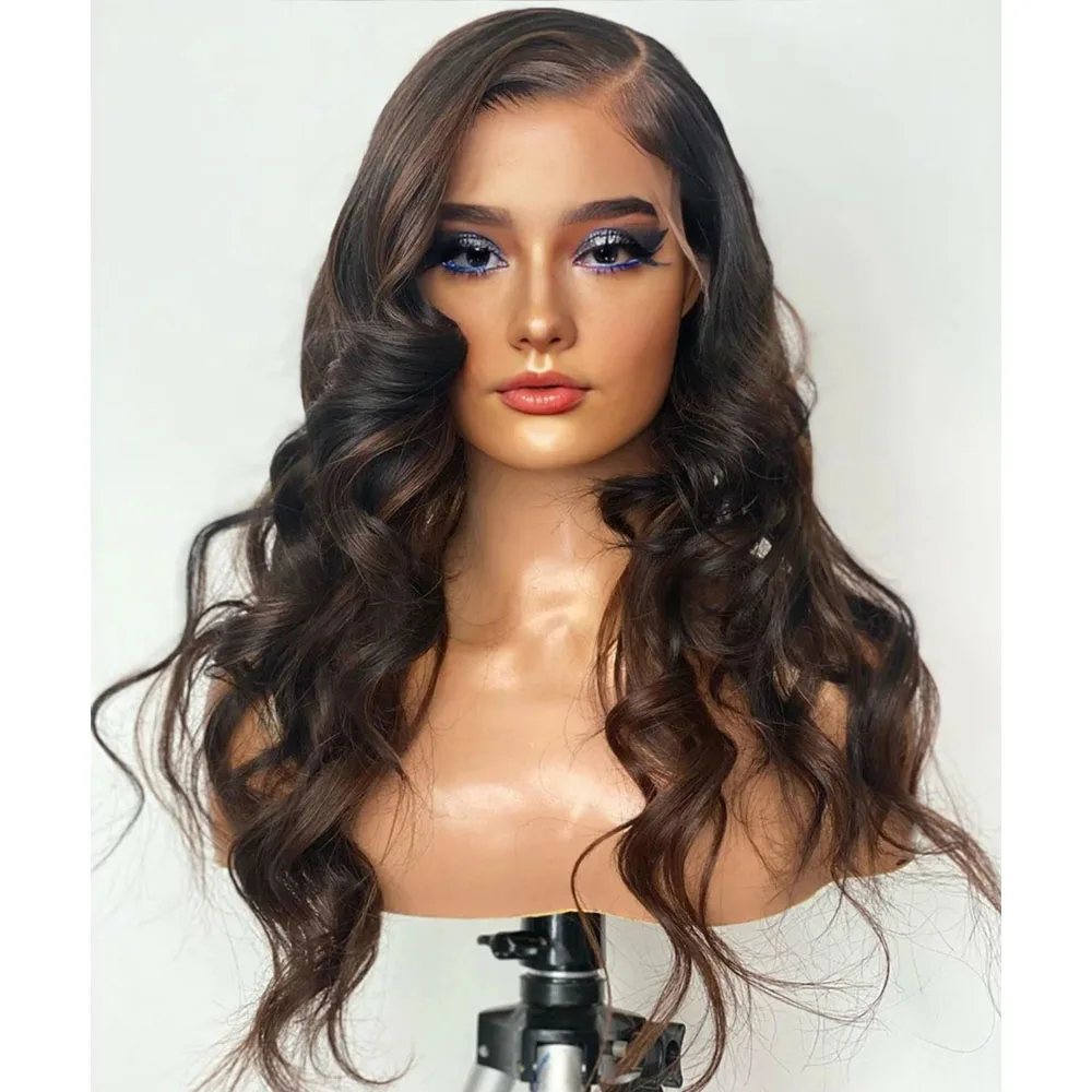 Soft Long Ombre Brown Glueless 28'' Body Wave 5x5 Silk Base Jewish Human Hair Wig Baby Hair HD Lace European Hair Preplucked