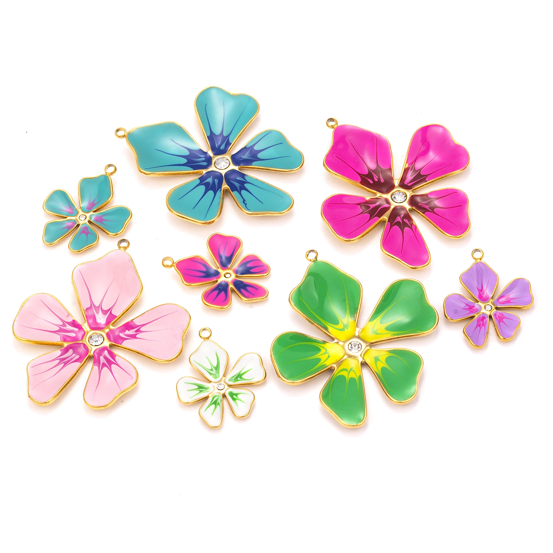 4Pcs/lot Enamel Colorful Flower Charms For Women Stainless Steel Jewelry Making DIY Necklace Bracelet Accessories