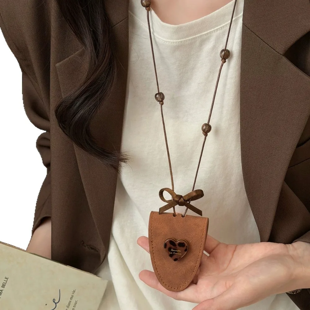 Leather Eyeglasses Storage Bag Pendant Leopard Print Heart Shape Glasses Clip Multifunction Storage Hanging Rope