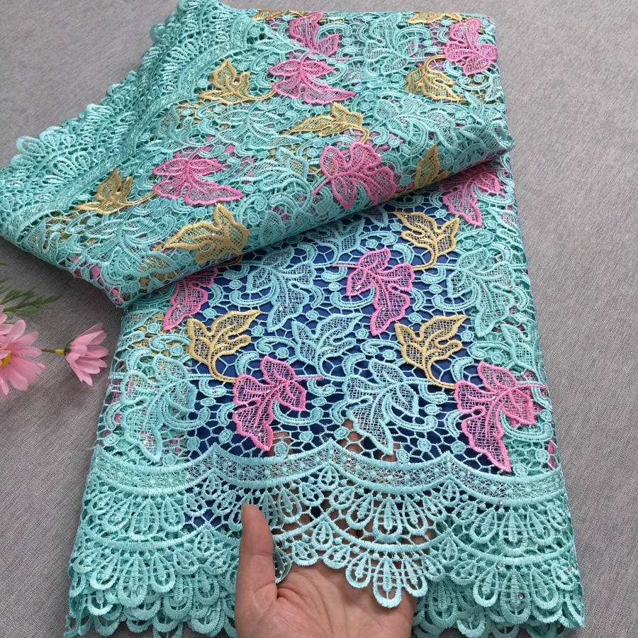 

2026 High Quality African Water Soluble Lace Fabric 5 Yards Luxury Nigerian Guipure Cord For Woman Party Dress Fabric Sewing