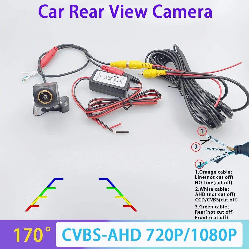 AHD 1080P 720P CVBS Auto-Front-, Rück- und Seitenkamera mit 12V-Stromfiltern und Rückfahrregler 170 ° Fisheye HD Nachtsicht – Detail 1