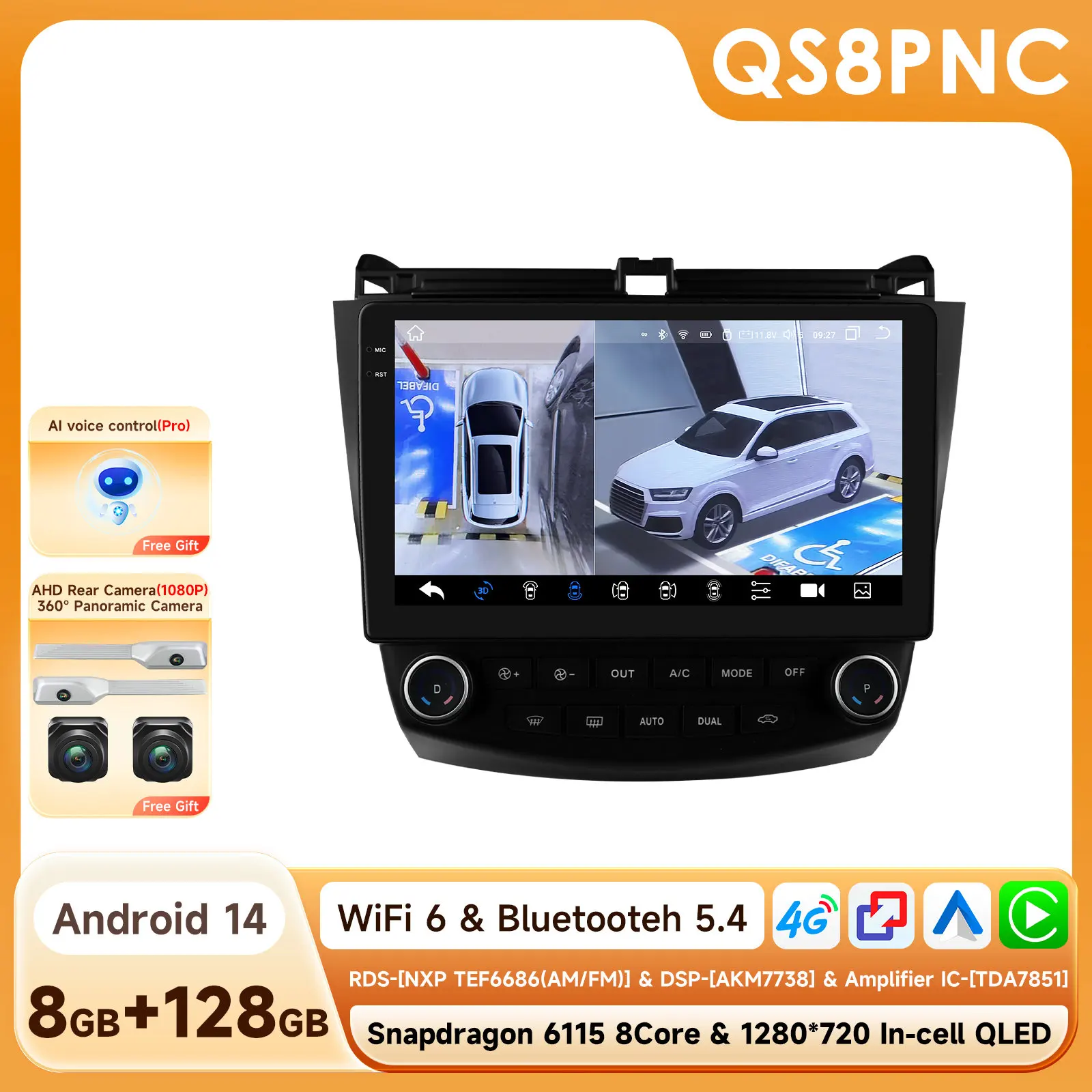 Autoradio Android pour Honda ACCORD 7 2003-2007, Carplay sans fil, GPS automobile, multimédia automobile, écran autoradio intelligent 6115