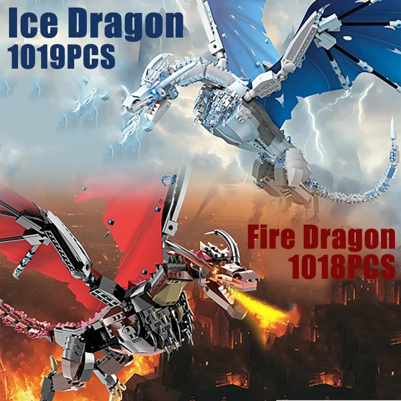 

1000+PCS Ice Dragon Building Blocks Fire Dragon Model Ornaments Small Particle Bricks Toys Educational Toy Gifts For Kids Adult