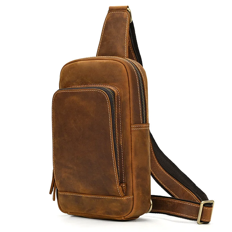 Sac de poitrine en cuir pour hommes, sac à bandoulière pour hommes, sac à dos unique pour l'extérieur, mode rétro, luxe, vente chaude