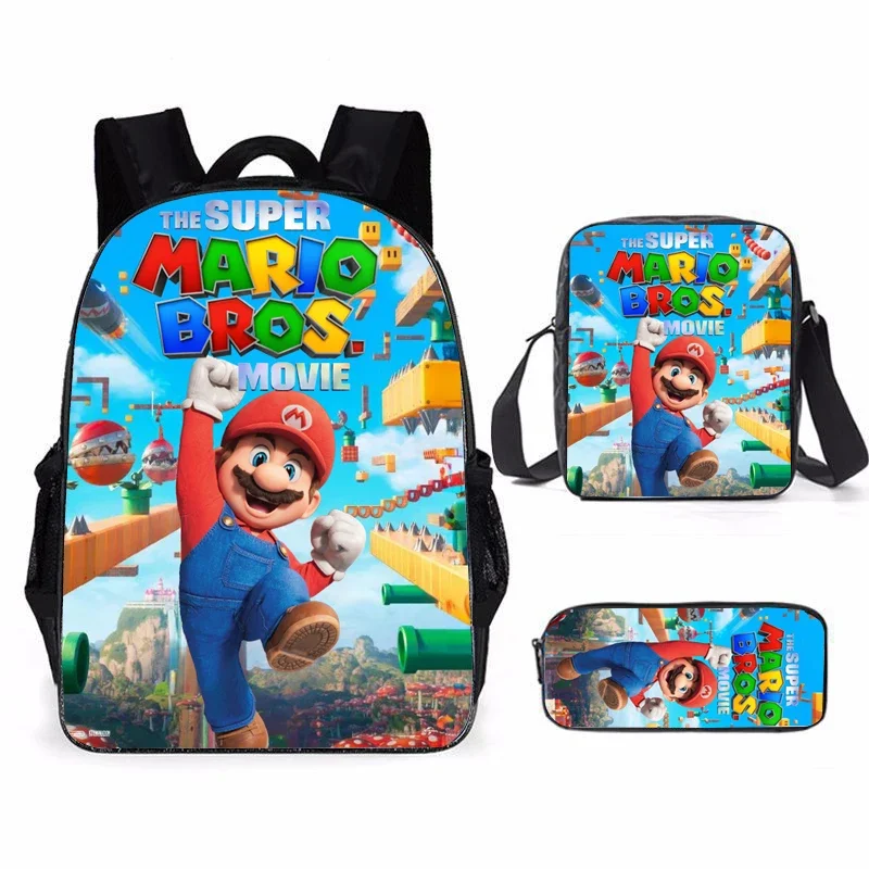 

3 Piece Set Mochila Super Mario Bros.Movie School Bags For Teenage kids Backpack Travel Backpack Student Bookbags cosplay bag