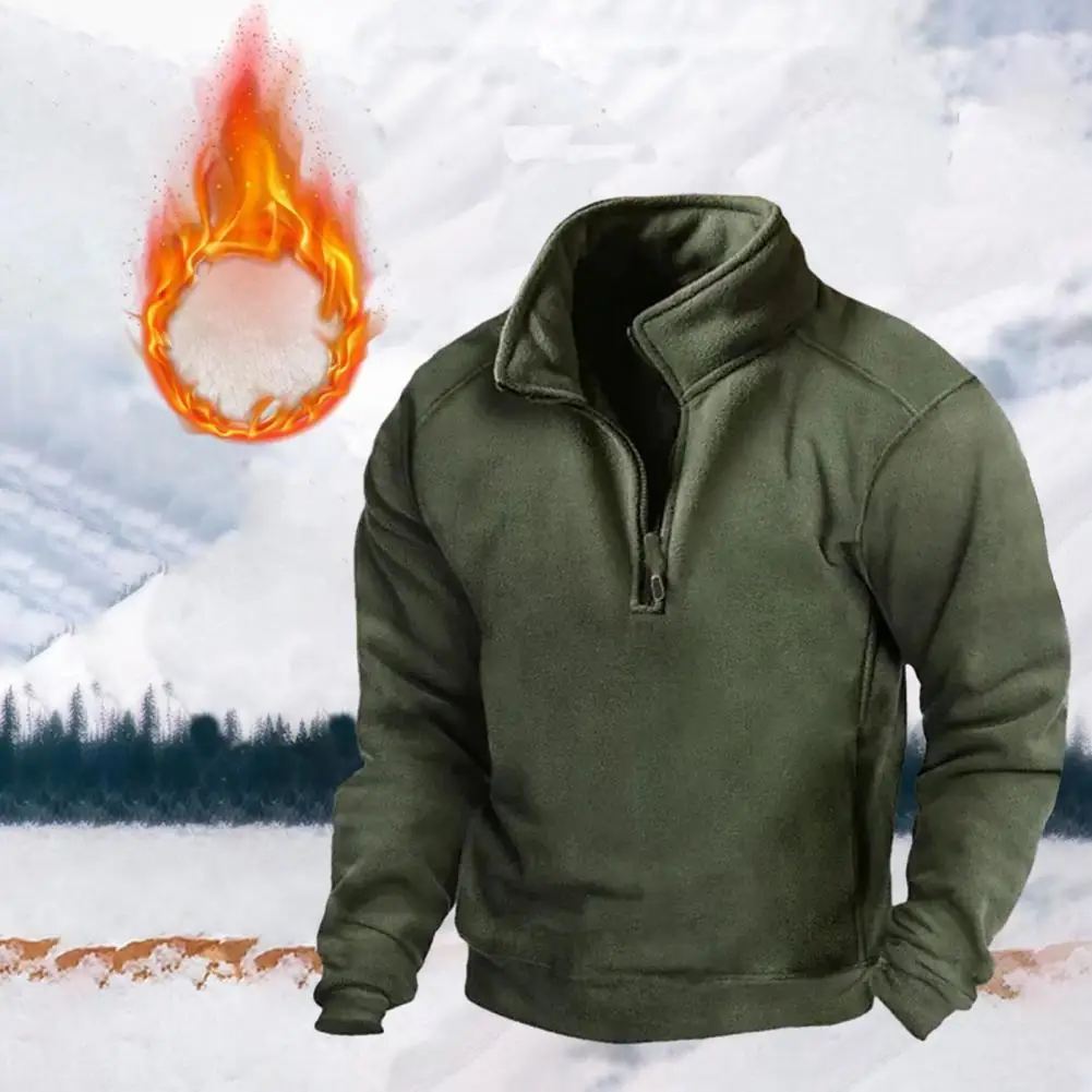 Sudadera a prueba de viento para hombre, sudadera de caza al aire libre con cremallera, media tapeta, Jersey cálido, Tops musculosos, Otoño e Invierno