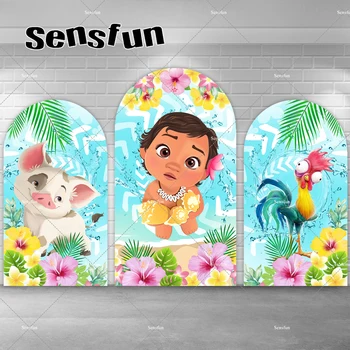 여름 바다 해변 아기 모아나 키아라 벽 아치 배경 커버, 베이비 샤워 소녀 생일 파티 사진 배경 