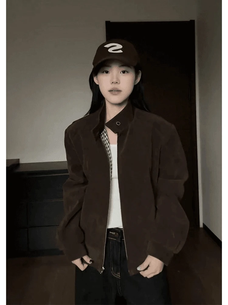 

Brown Double-Sided Wear Wolf King Deer Skin Velvet Jaet Men's Autumn Winter American Retro oulder Jaet Barn Wind Sle