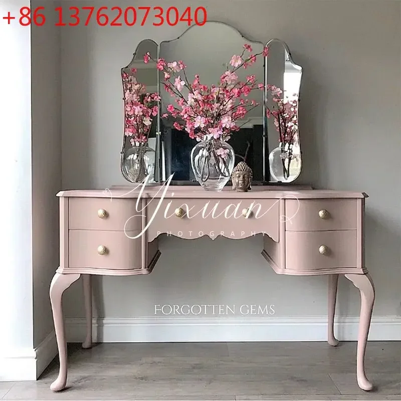 French retro dresser American solid wood carving flower antique storage makeup table