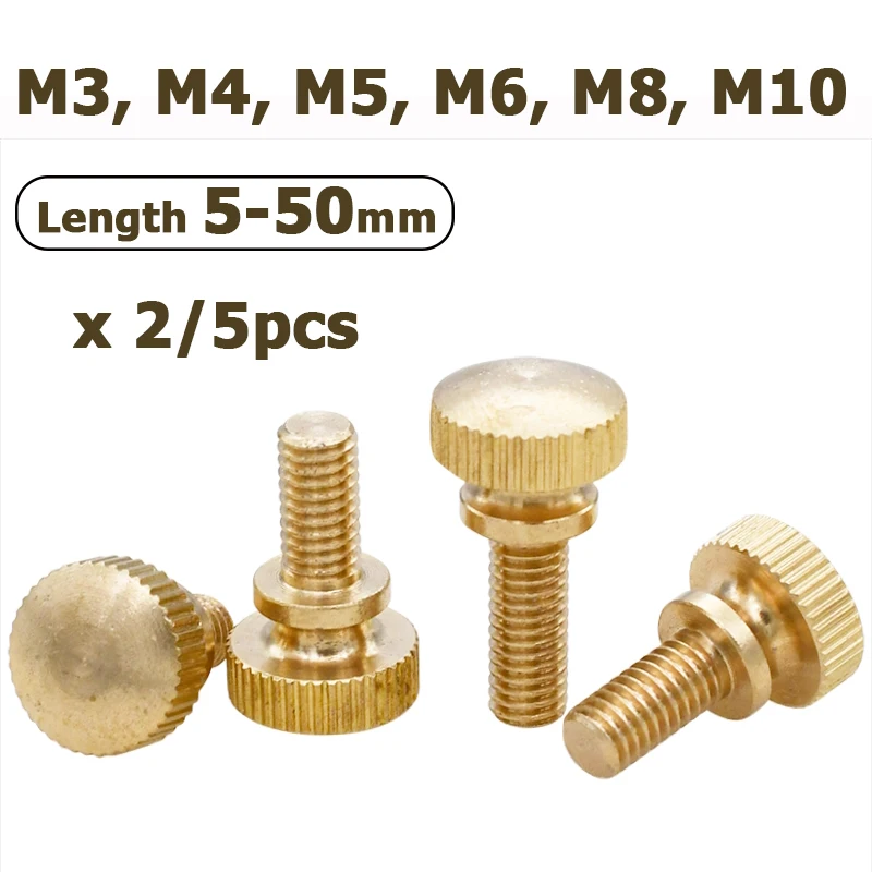 2/5pcs Brass Knurled Thumb Screws M3 M4 M5 M6 M8 M10 Round Head Hand Tighten Copper Step Screw Hand Grip Knob Bolts Thumbscrews